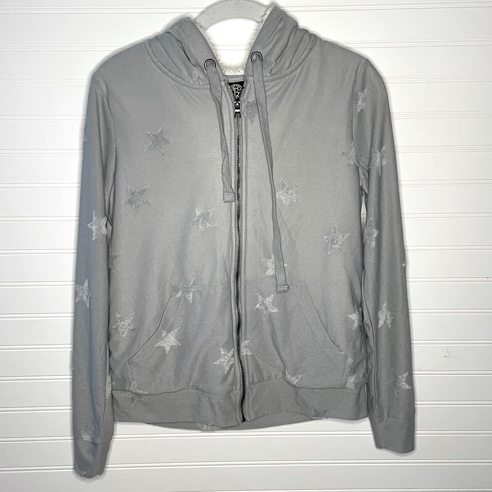 BOBEAU Zip Up Hoodie fleece Grey Star XS Textured